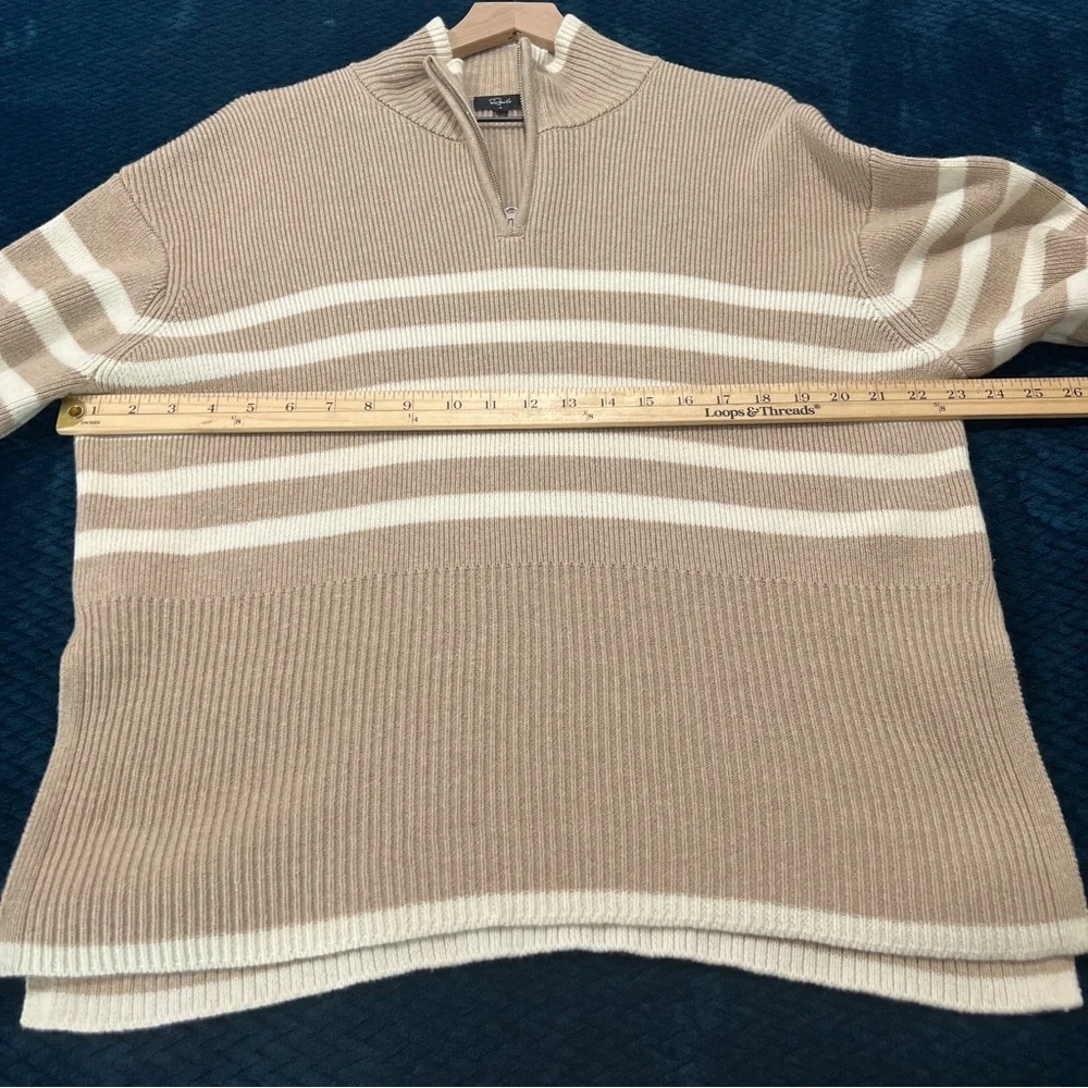 Rails Tessa‎ Sweater Merino Wool Sand Striped Quarter Zip Mock Neck Sweater L